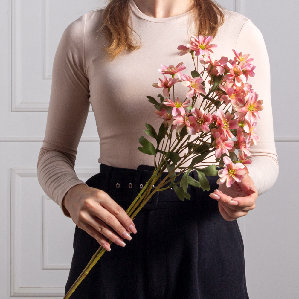 7141А/0443-23/1(F) Хризантема искусственная кустовая h56см, розовая_2