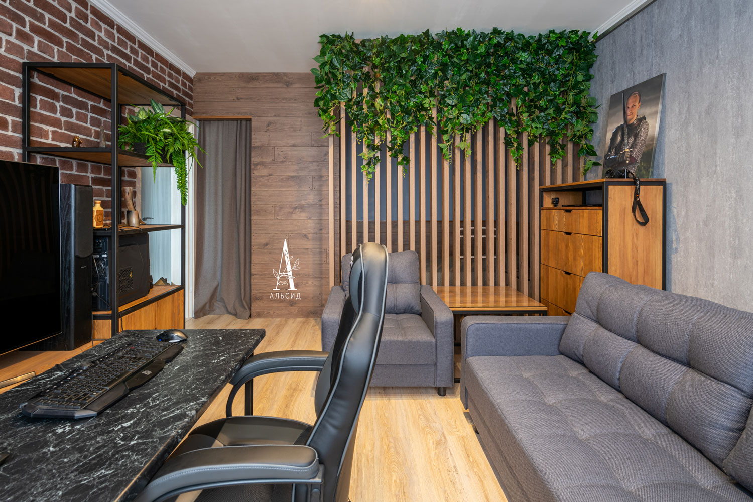 Л79(з)(F) Лиана искусственная с хедерой и сциндапсусом L100см, свес 100см_5