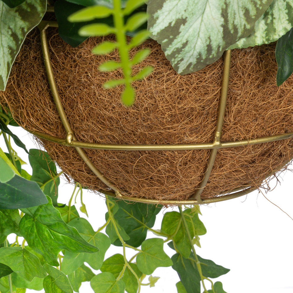 КМП8-1(з.) Композиция искусственная Папоротники с бегонией в металлическом шаре d30см(латунь)_2