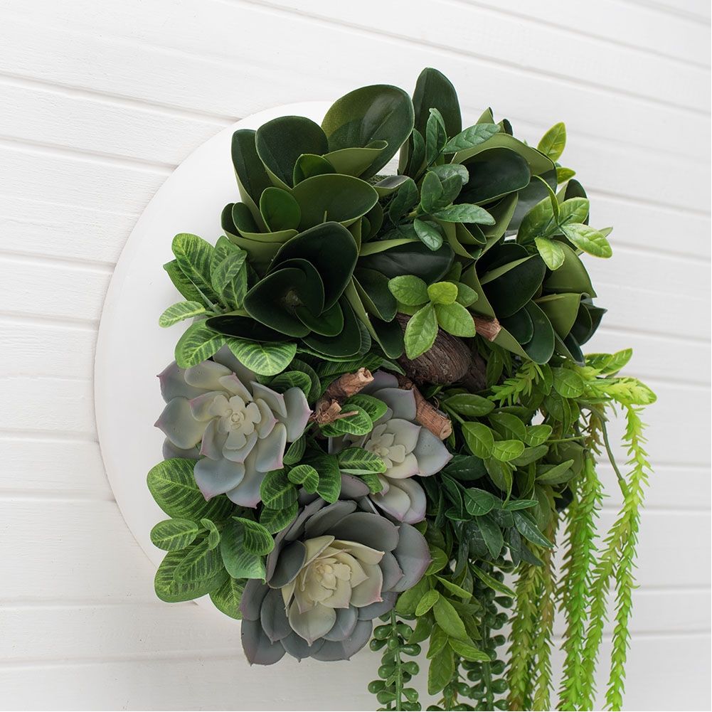 СКК08-4(з.) Композ-я с суккул.в кругл.дерев.кашпо d-30см(голуб) (3)-1001x1001