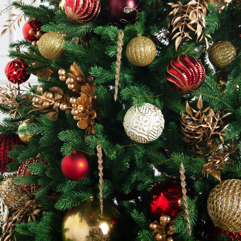 240/538(з)(F) Ель  искусственная  h240 см с украшениями бордовое, золото_6