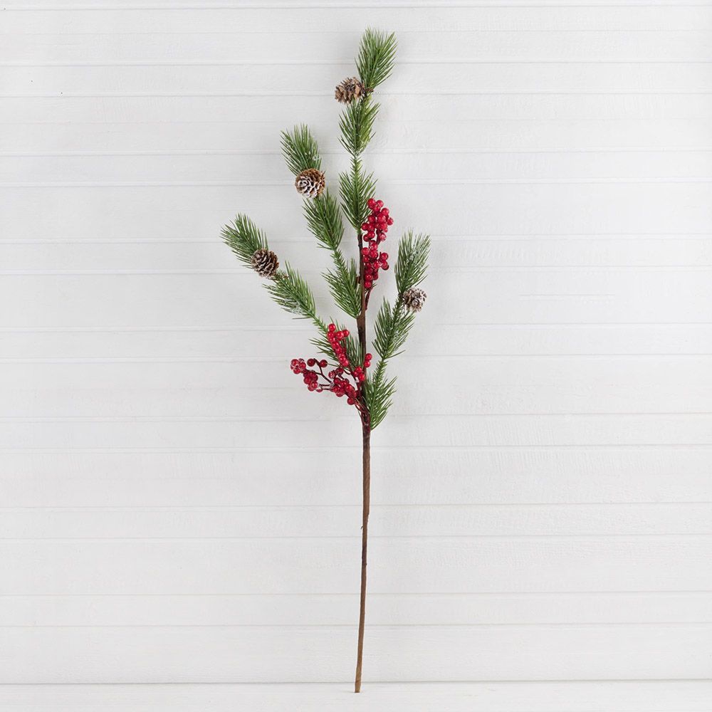 736/9127-04 Ветка елов.заснеж.с шишками+ягоды 63см (Б-360)_3