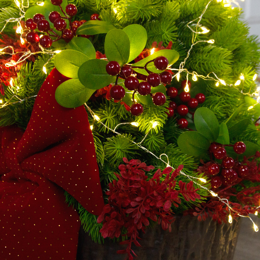 080/СВ03т/289-2(Пр)(Fix)(F) Ель искусственная h80см с красным декором и гирлянд. Роса на основании_6