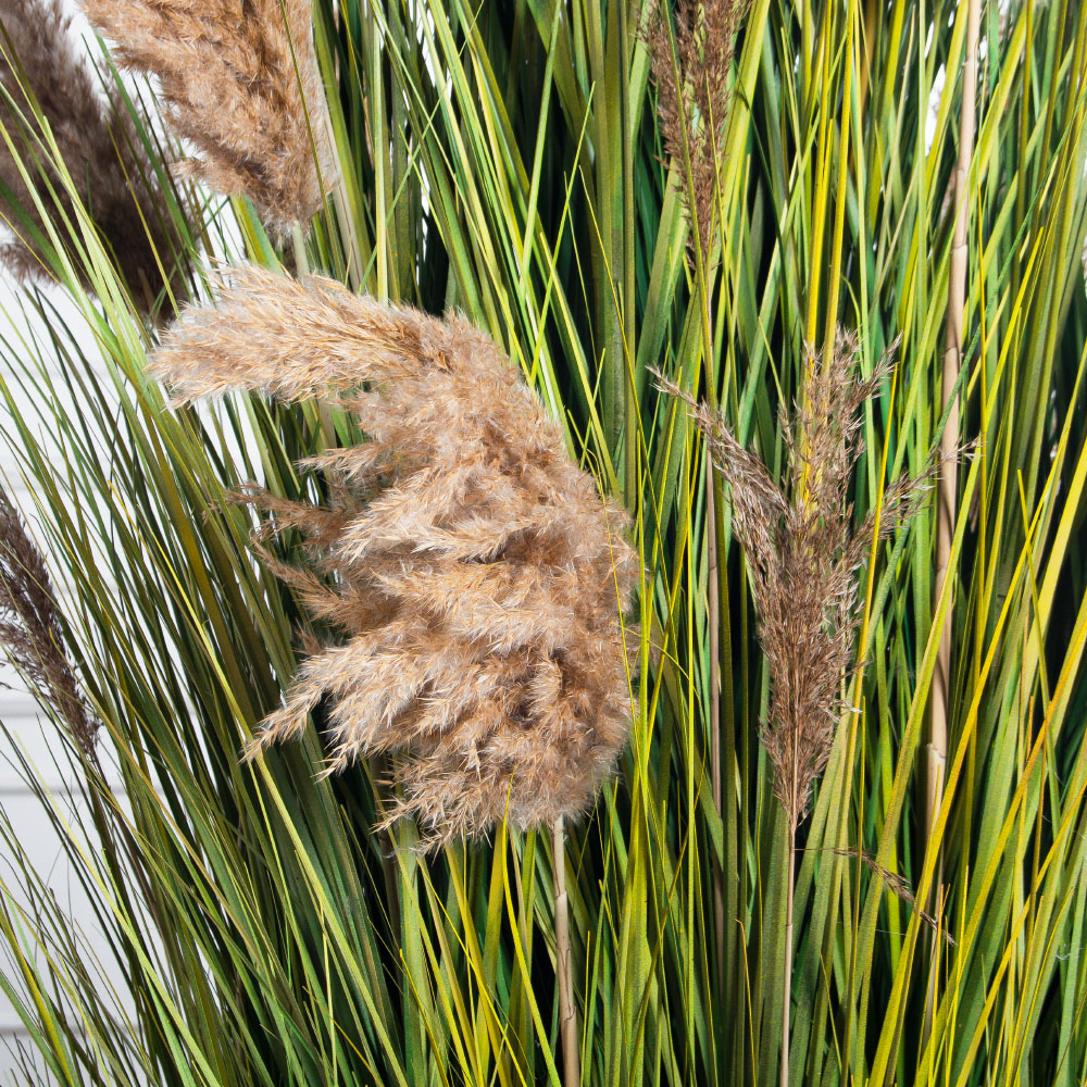 К351-6(з)(F) Трава Осока искусственная h200см в кокосовом боксе d60 h10см с мхом_4