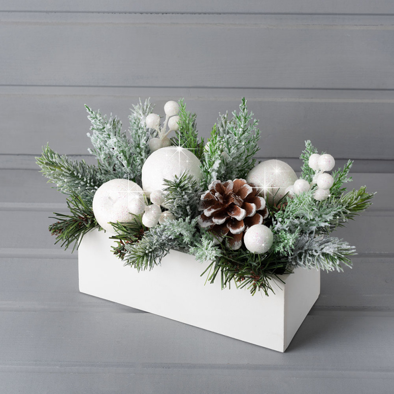 КНг52 Композиция НГ белоснеж. h-20см в балконном кашпо 20*9*h-8см