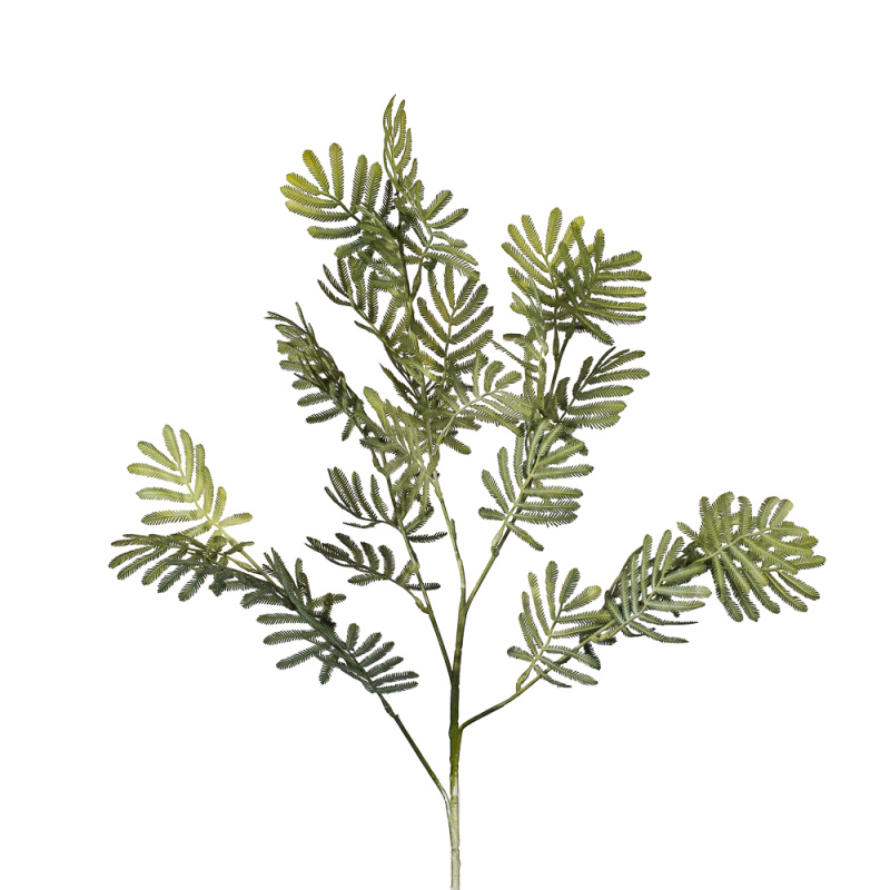 7143/0016-35/22 Ветка лист мимозы искусственная, мятная, h 75 см (40+35)