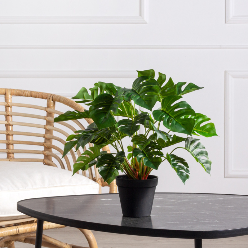 ЦС96 Монстера куст искусственный h25-30см (латекс) в кашпо d11см_5