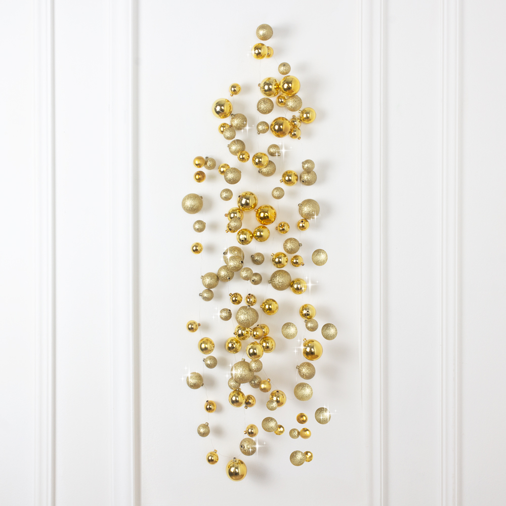 Л90-1 Гирлянда искусственная из новогодних шаров L100см, золото_3