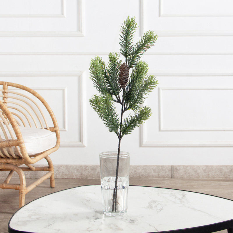 736А/9271-0163(F) Ветка еловая НГ с шишкой и блёстками h47см(30+17см) 6частей и 1шишка_1