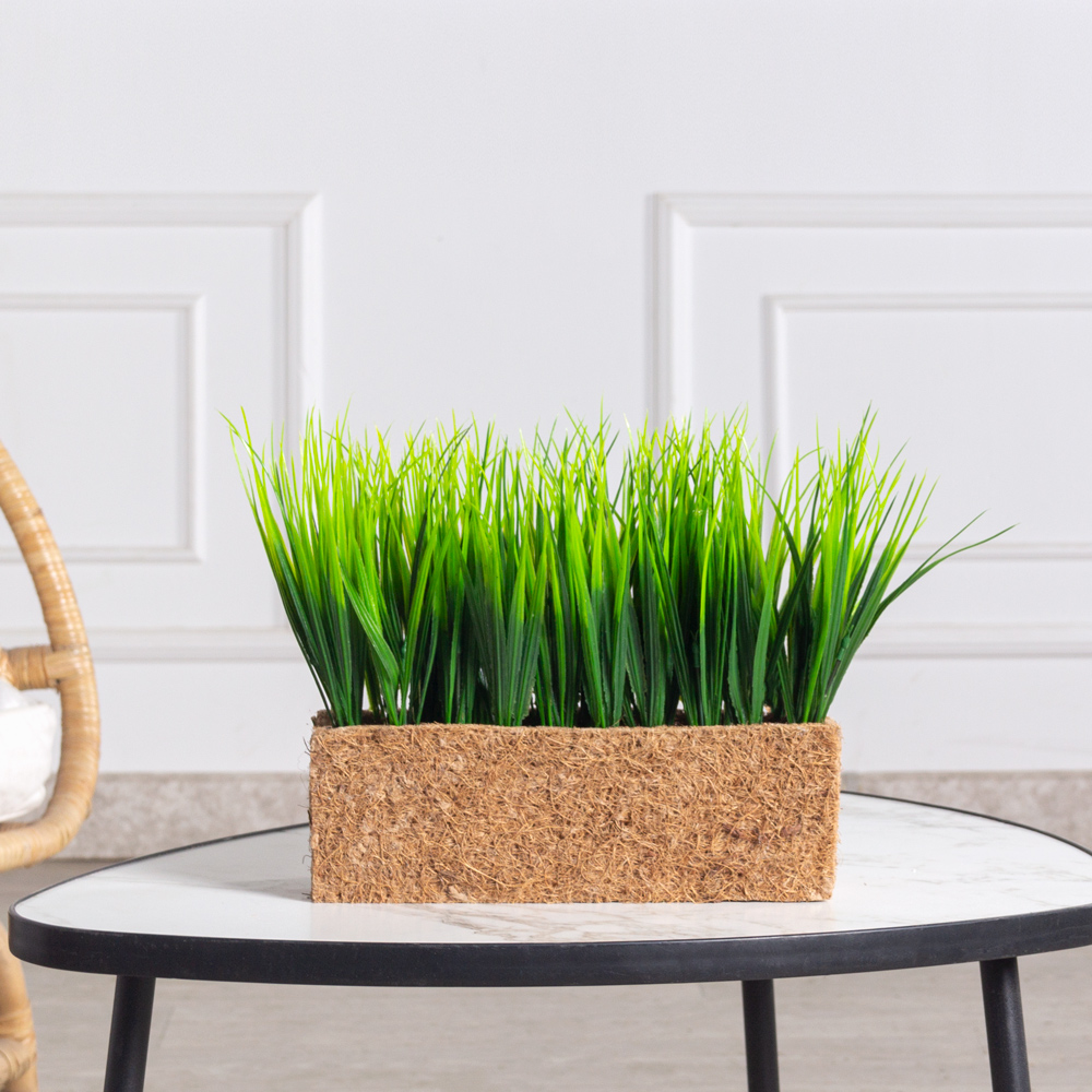 ТД051(F) Трава искусственная короткая h15см в кокосовом боксе 25х8х8см _1