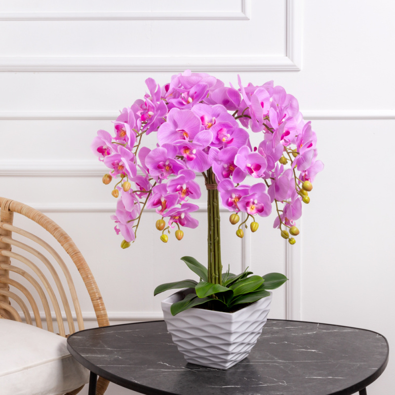 ЦК80*9/33-2 Орхидея Фаленопсис (малиновая)h80см(латекс) в интерьерном кашпо d17см_4