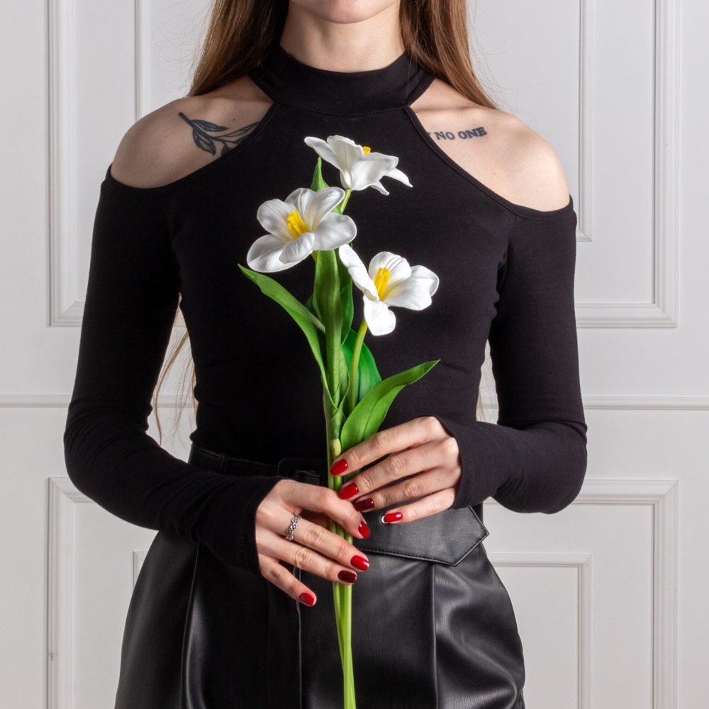 7141А/0443-02/23Р Тюльпан распустившийся искусственный d8см, h50см, белый_3