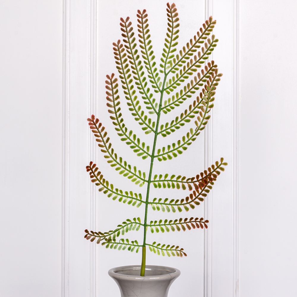 7143А/0443-03/11 Ветка папоротника искусственная h60см, зеленая с бордовым (пластик)_1