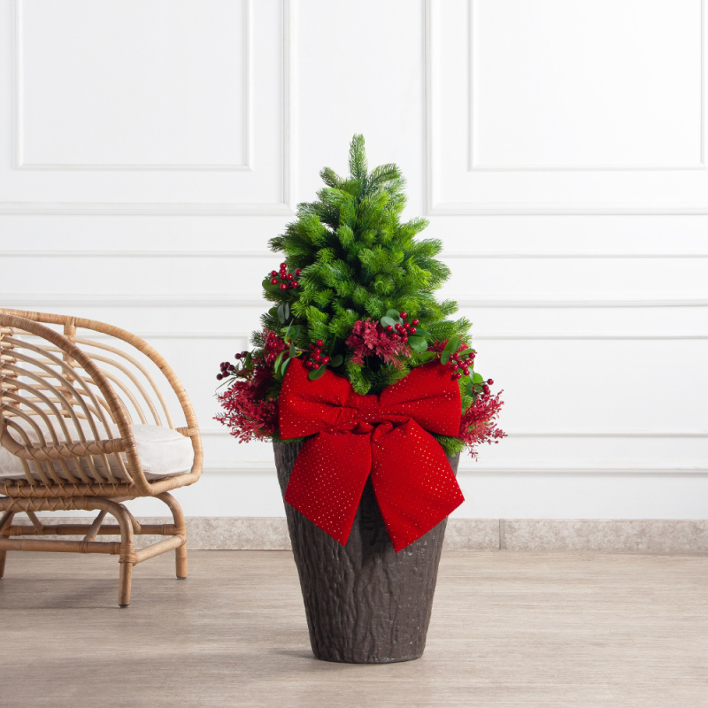 080/289-2(Пр)(Fix)(F) Ель искусственная h80см с красным декором на основании_1