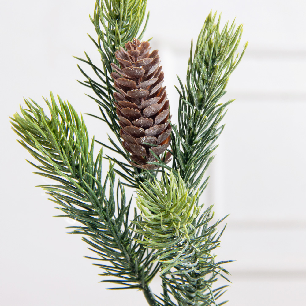 736А/9271-0164(F) Ветка еловая НГ с шишкой и блёстками h32см(18+14см) 4части и 1шишка_3