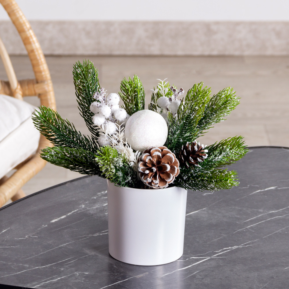 КНг50(F) Композиция НГ искусственная белоснежная h18см в кашпо d10см_1