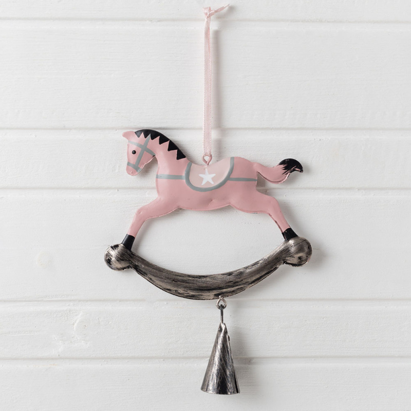 743/89019B IRIS подвес лошадка розовая металл 14*10,5см