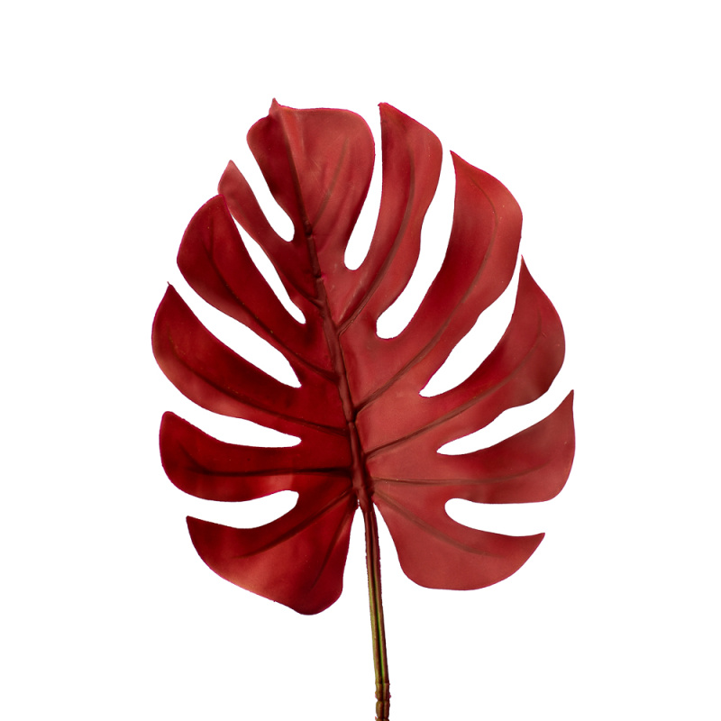 7143/0030-7/11 Лист Монстеры искусственный, маленький, бордовый h 75 см (32+43)