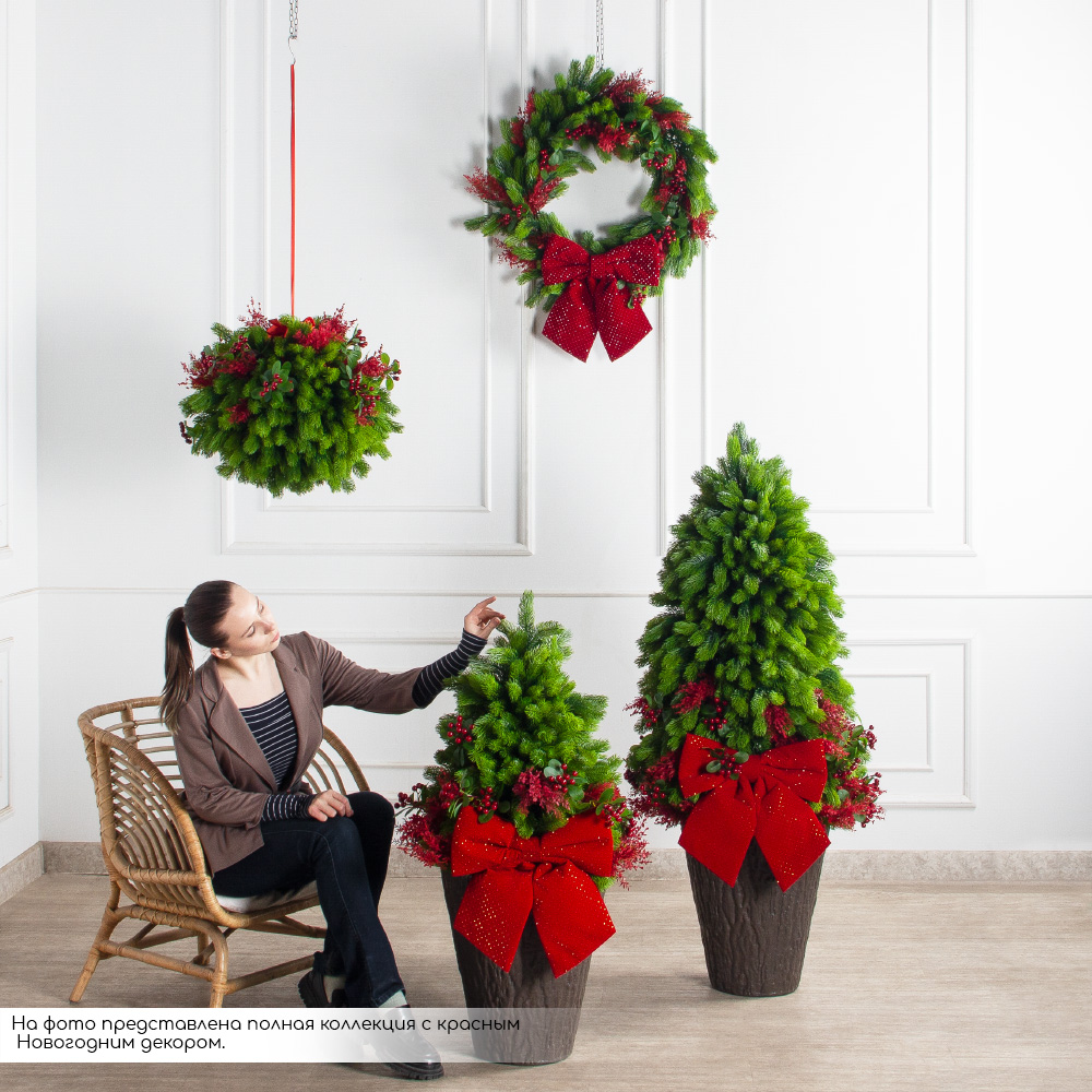 080/289-2(Пр)(Fix)(F) Ель искусственная h80см с красным декором на основании_8