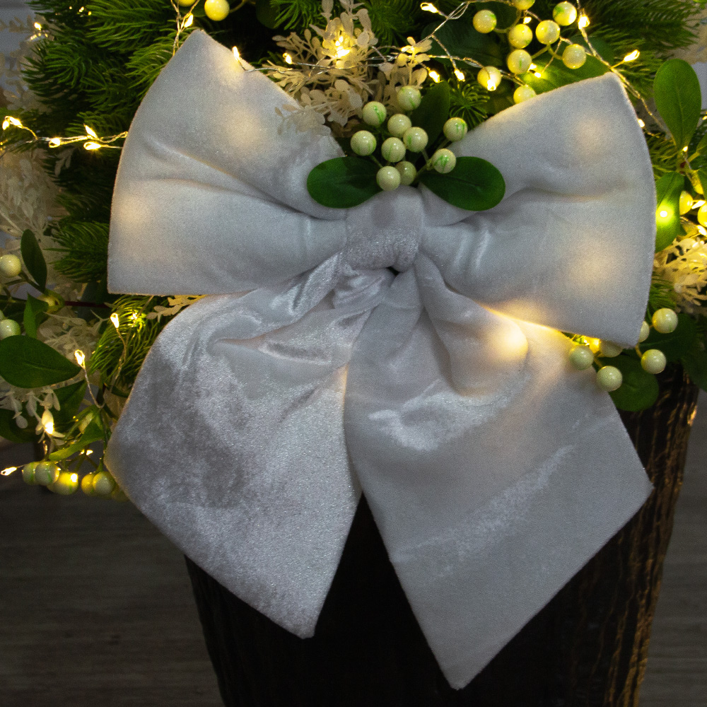 080/СВ03т/289-1(Пр)(Fix)(F) Ель искусственная h80см с белым декором и гирляндой Роса на основании_4