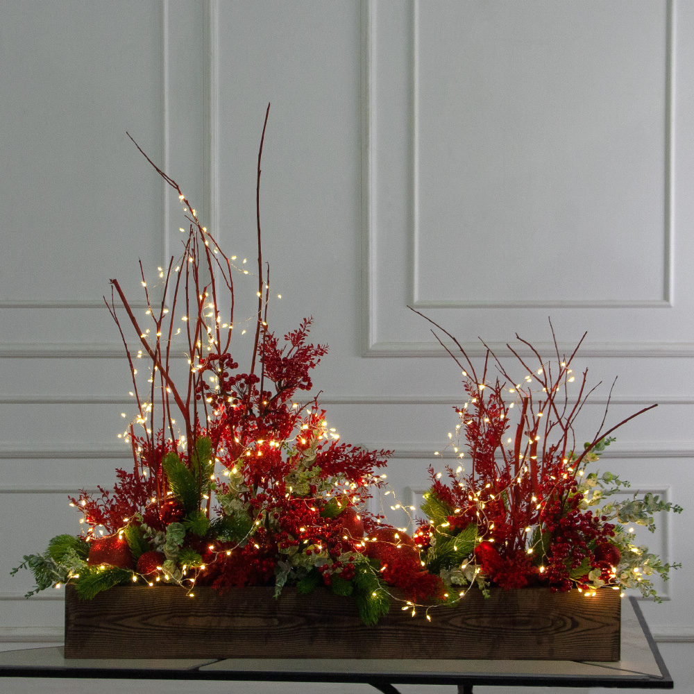 К557/СВ03т(Пр)(F) Композиция искусственная НГ с гирляндой Роса на основании,бордово-красная_2