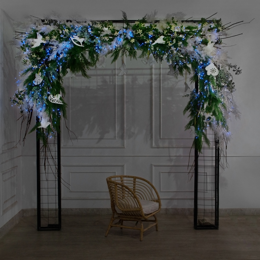 ДЛ192/СВ03с(Пр)(Fix)(F)Декор вход.группы h200см н/прутьях, прист.с гирлянд.Роса, скандинав.стиль_4