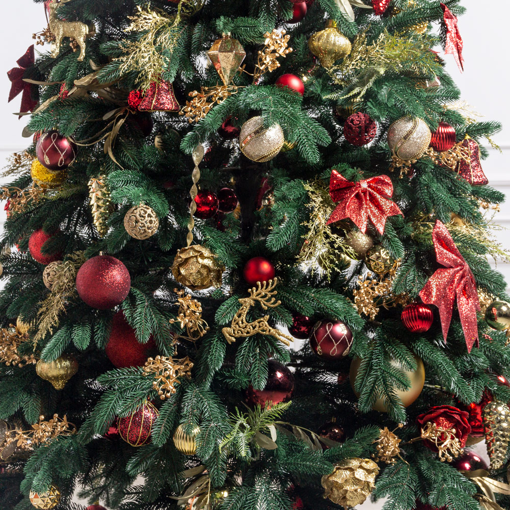 250/538-2(з)(F) Ель  искусственная  h250 см с украшениями бордовое, золото_2