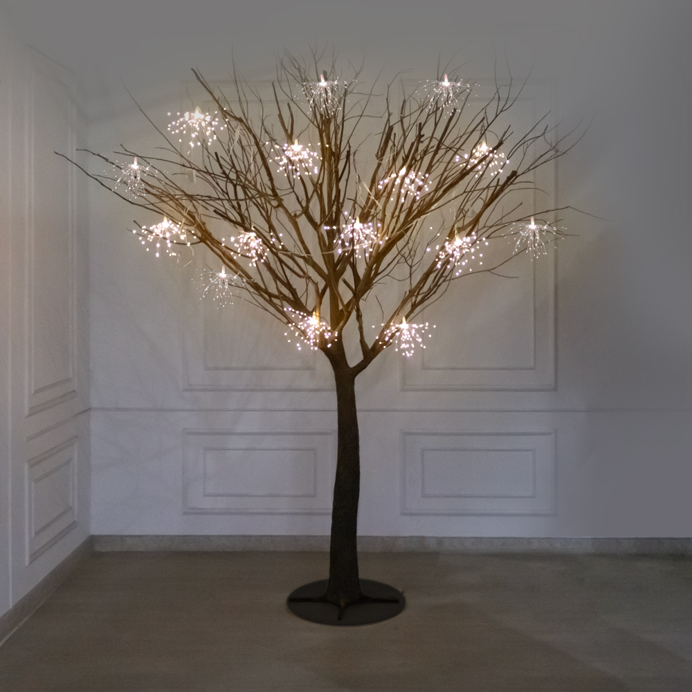 300Гбст/разб/РН/СВ05(F) Дерево интерьерное с натур. ветвями h300см d220см и гирляндой-фейерверком_2