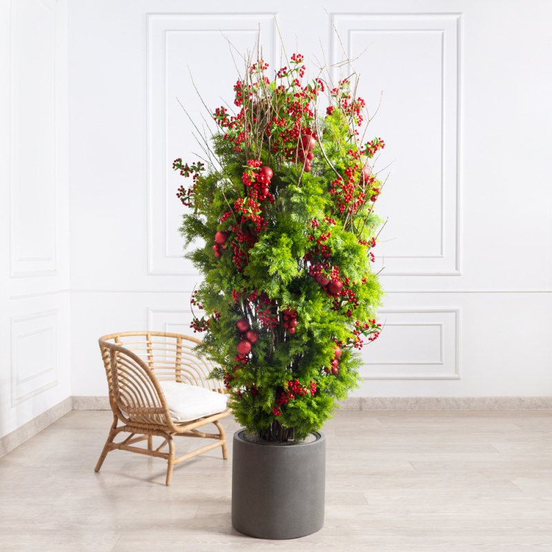 ДЛ148-1/1(з)(F) Декор входной группы хвойный L200см на прутьях в кашпо