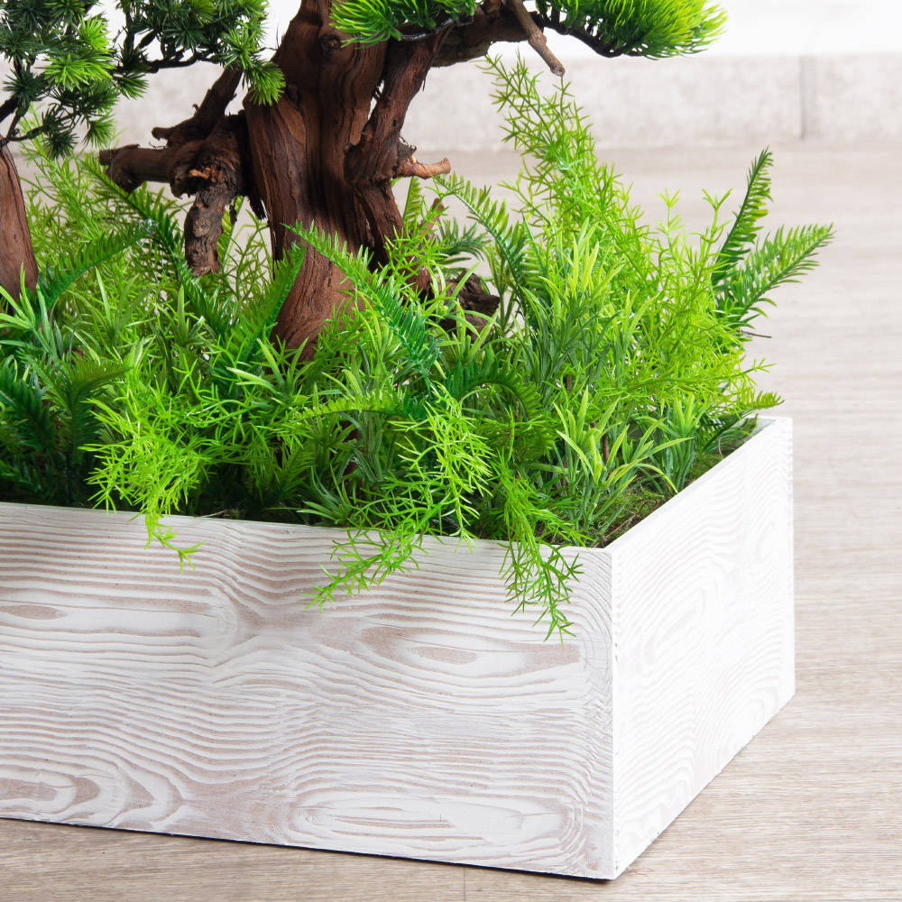 БС150/ОС/30-9(з)(Пр)(F) Бонсай искусственный Сосна h150 и 50см в деревянном ящике 50х30х15см_7