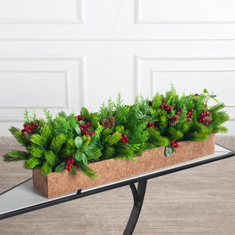 КНг57-5(з)(F) Композиция НГ искусственная с ягодами в кокосовом боксе 85х15х10см_1