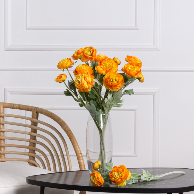 7141А/0443-17/18Р Ранункулюс искусственный 2 головы, 1 бутон h50см, оранж.