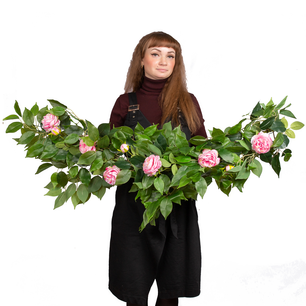 Л29 Лиана из вестки фикуса с цветами розы L100см _3