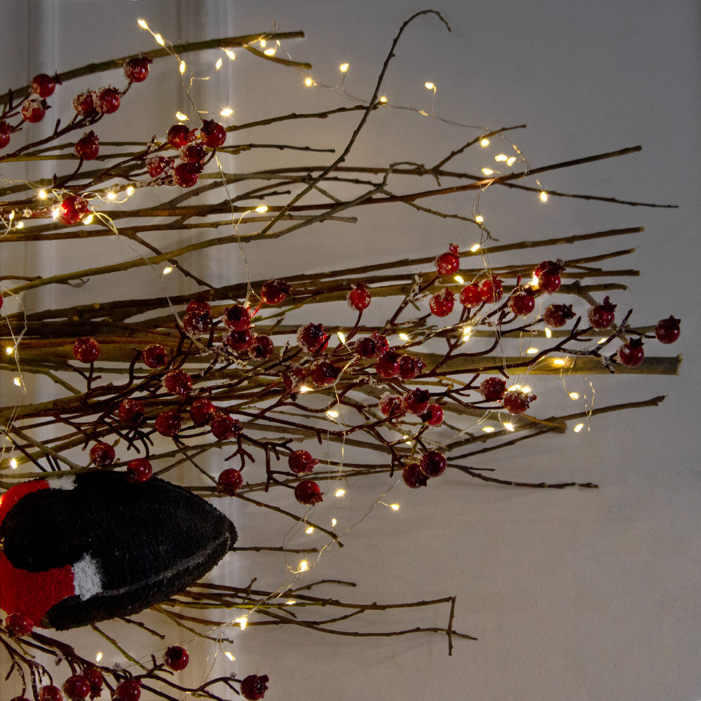 Л185/СВ03т(Пр)(F) Лиана искусственная со снегирями и гирляндой Роса L150см_3