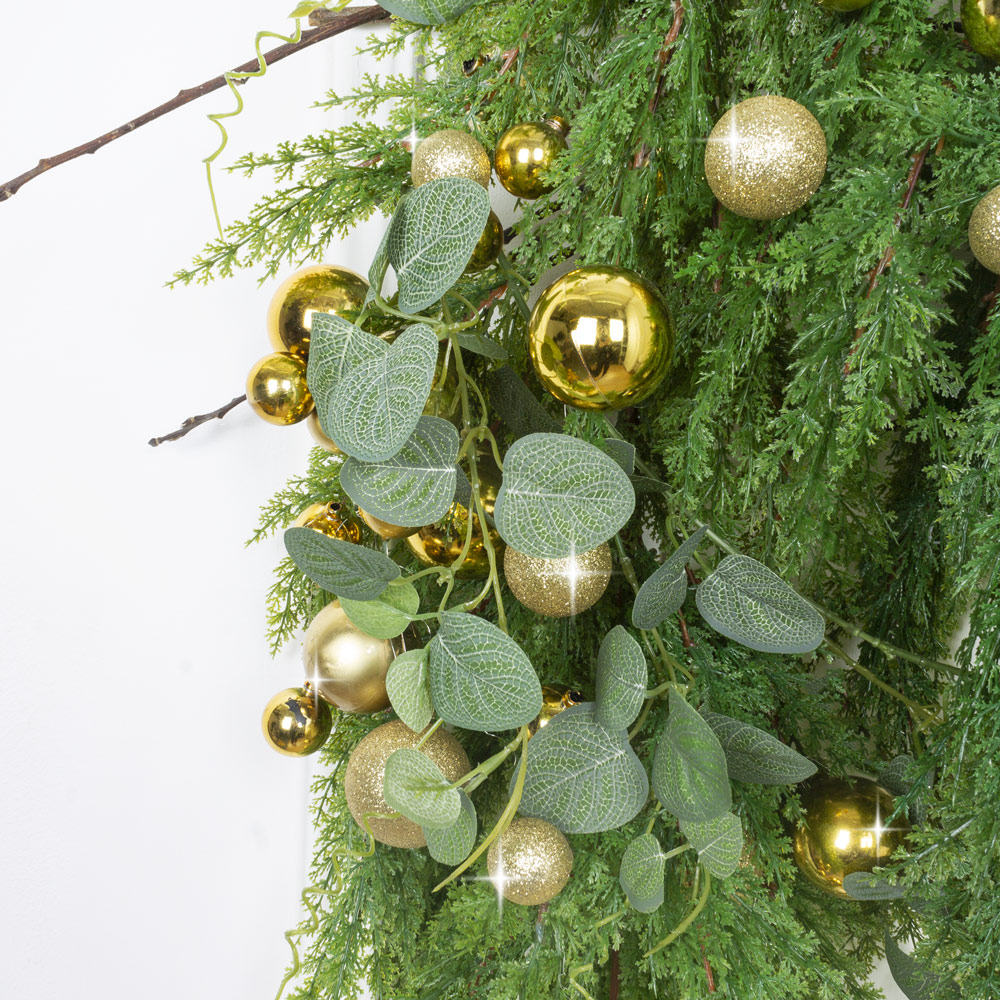 Л96 Лиана искусственная НГ туя с шарами L100см, золото_2