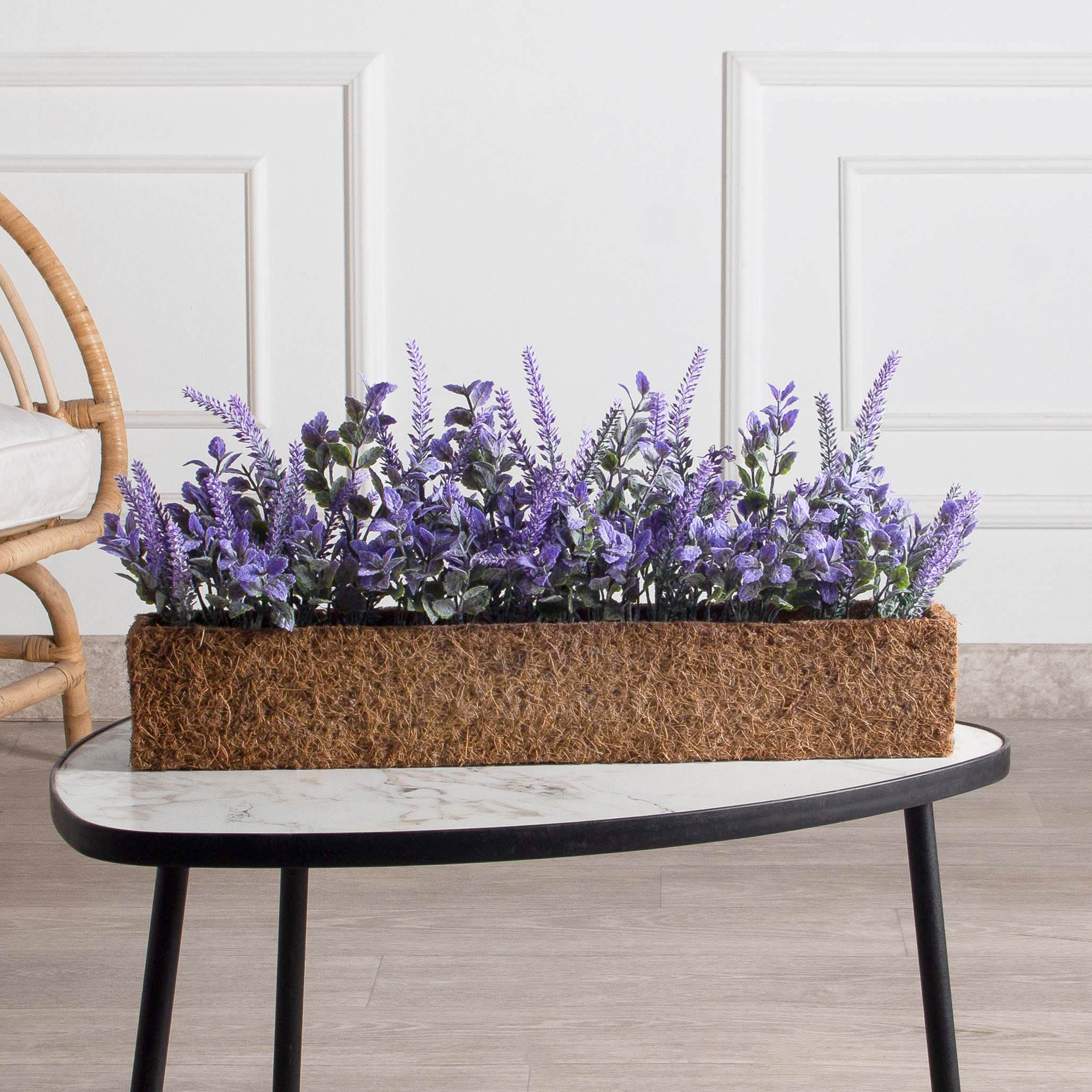 Т034-2(F) Лаванда искусственная h15см в кокосовом боксе 50х8х8см, фиолетовая_2