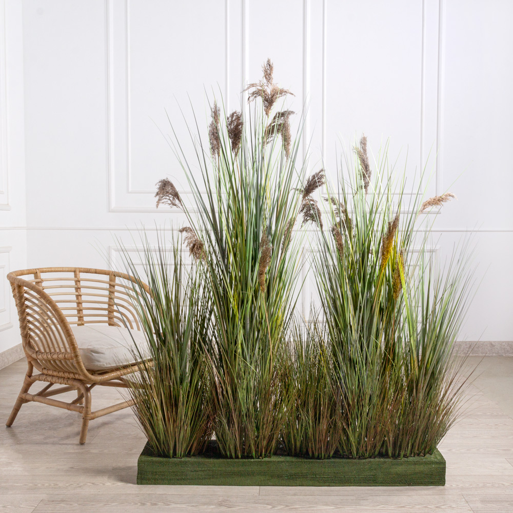 ВМ85(з)(Пр)(F) Композиция искусственная Трава Осока с камышом h120-150см на вставке 115х24х10см_1
