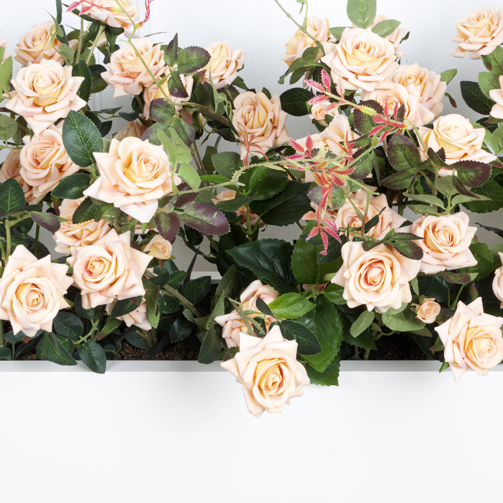 Ц425-1/1(з)(Fix) Композиция искусственная Роза кремов.в кашпо заказчика 120х25хh20см_1