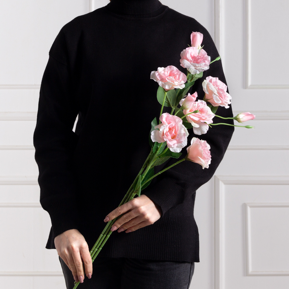 7141А/9149-04/5(F) Эустома искусственная 2 головы, 1 бутон, h67см, светло розовая_2