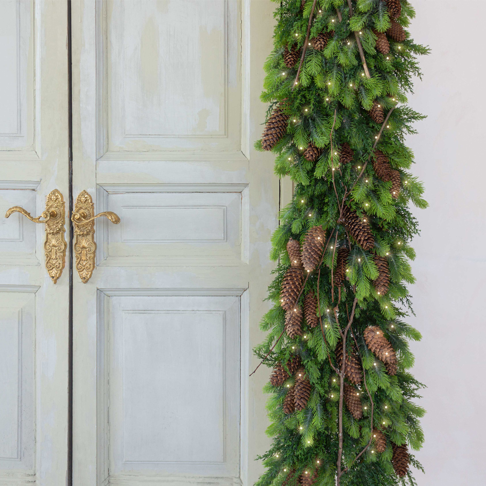 Л89 Гирлянда искусственная НГ хвойная с натуральным декором на сетке L100см_33