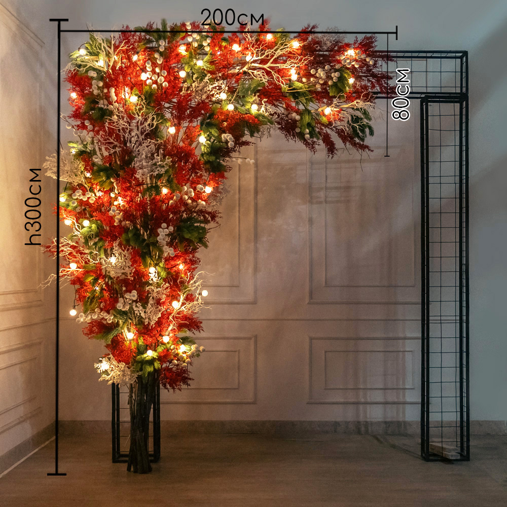 ДЛ180/СВ04(Пр)(Fix)(F)Декор вход.группы h300см н/прутьях, прист.с ретро-гирляндой,красно-белый_2