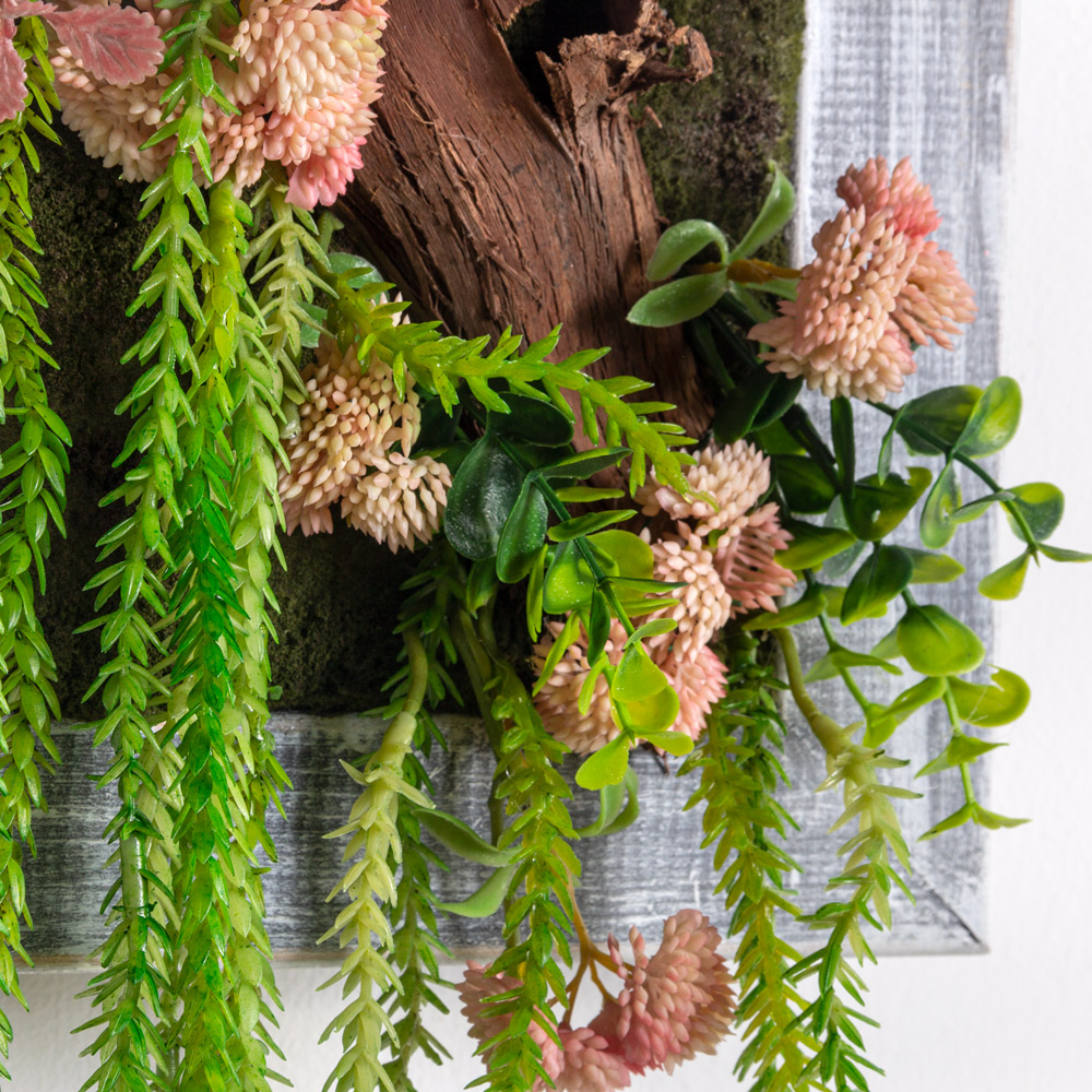 СКФ02-3(F) Фитокартина искусственная с суккулентами 30х30см в деревянной раме, розовый_2