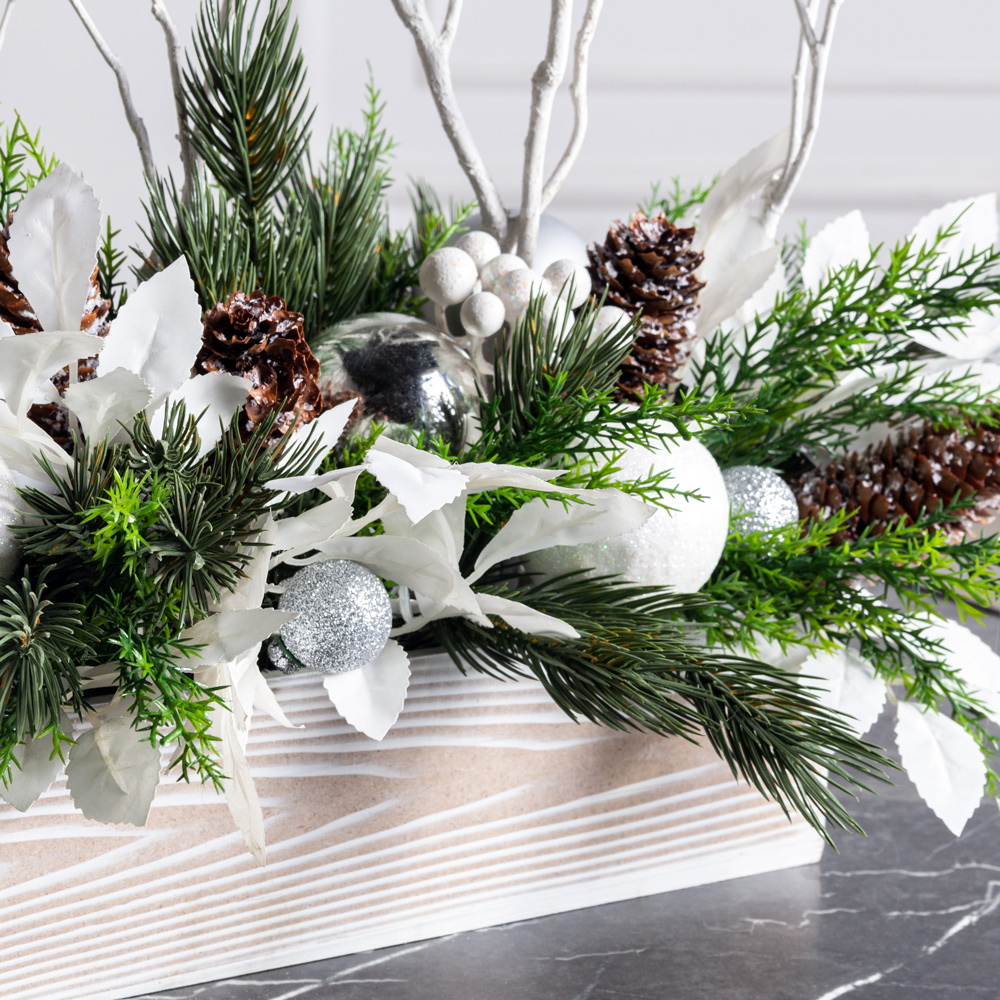 КНг58(F) Композиция искусственная НГ серебро в ящике 40х9хh8см _3