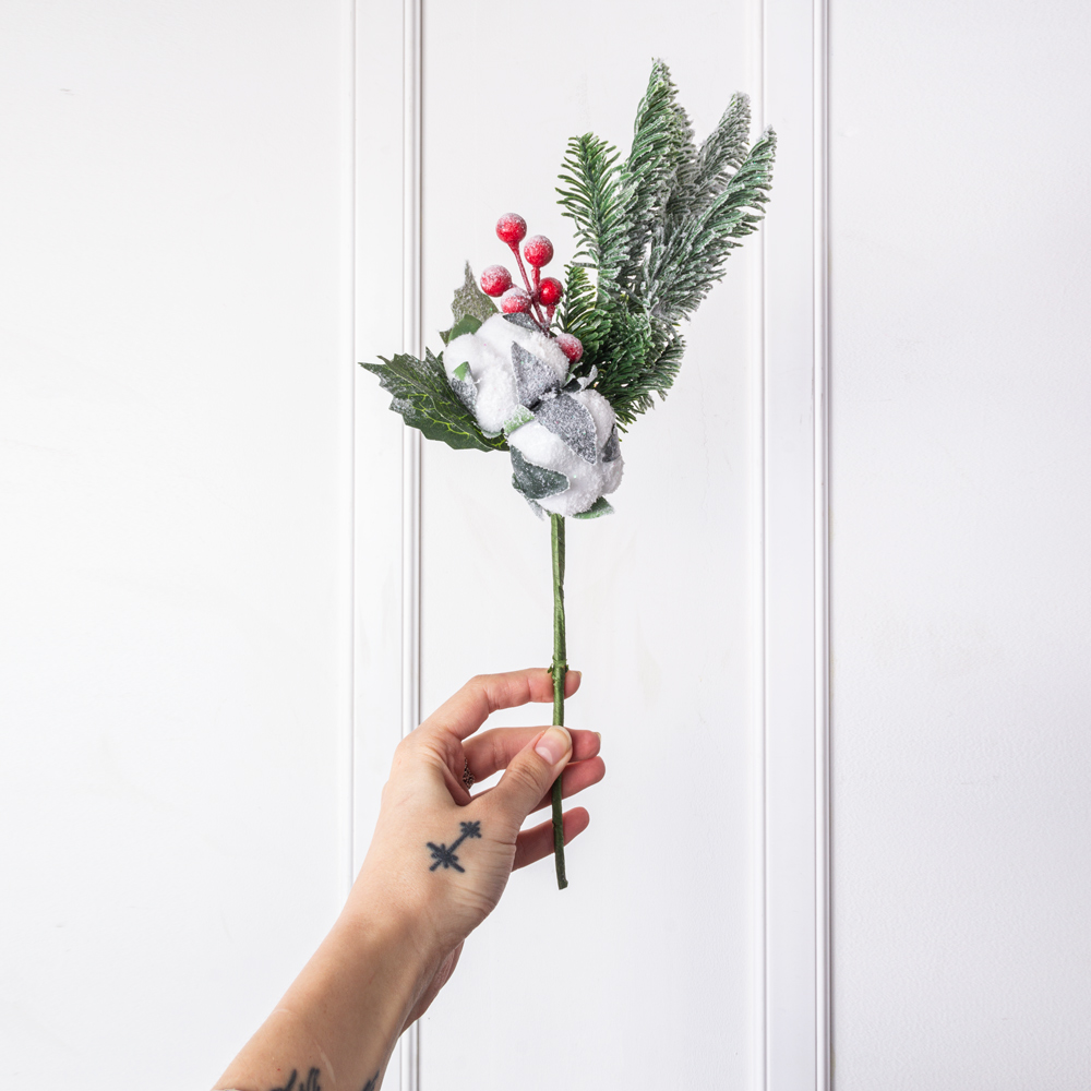 736/9180-16 Ветка НГ заснеженная с хлопком и ягодами h40см_2