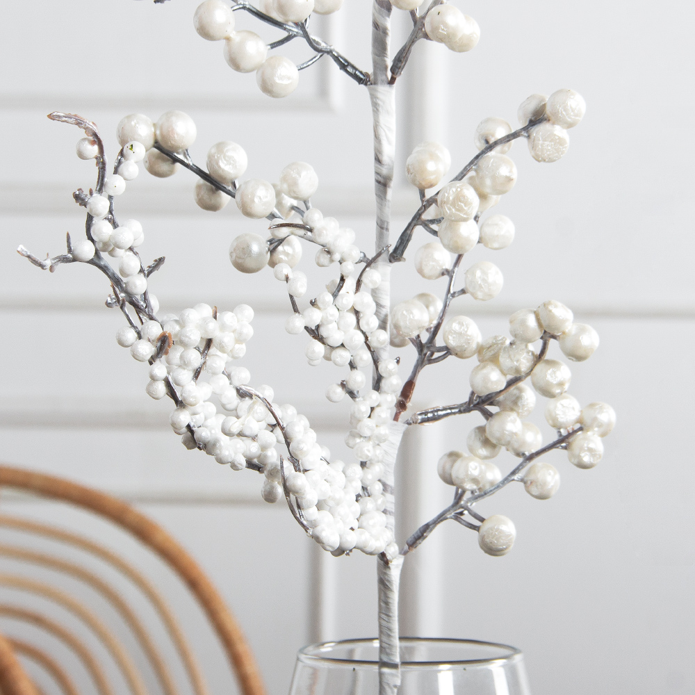 736А/9271-0169(F) Ветка с белыми ягодами h74см(44+30см) 10 частей_4