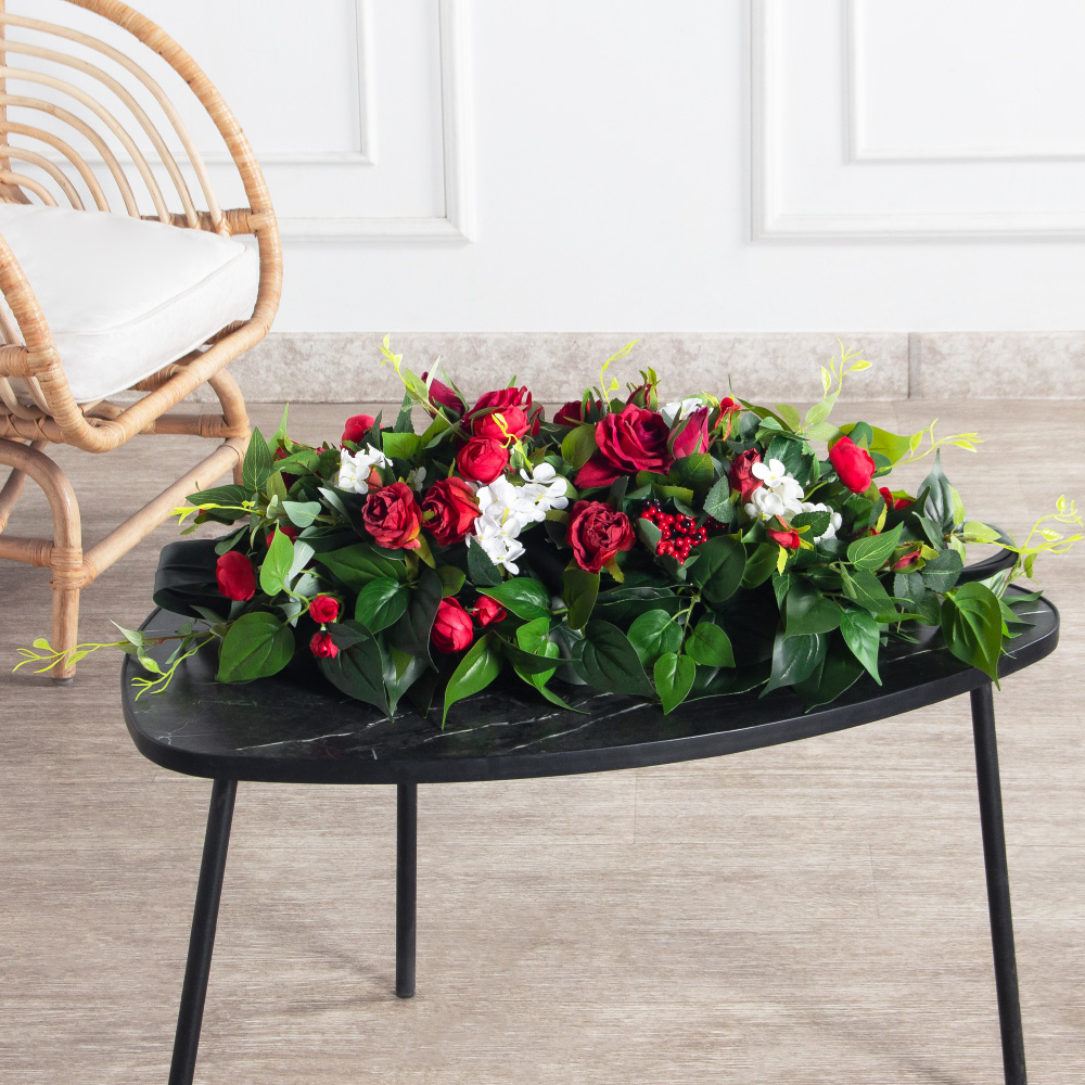 К08/3(з.)(F) Композиция искусственная 75х15см, бело-бордовая_2