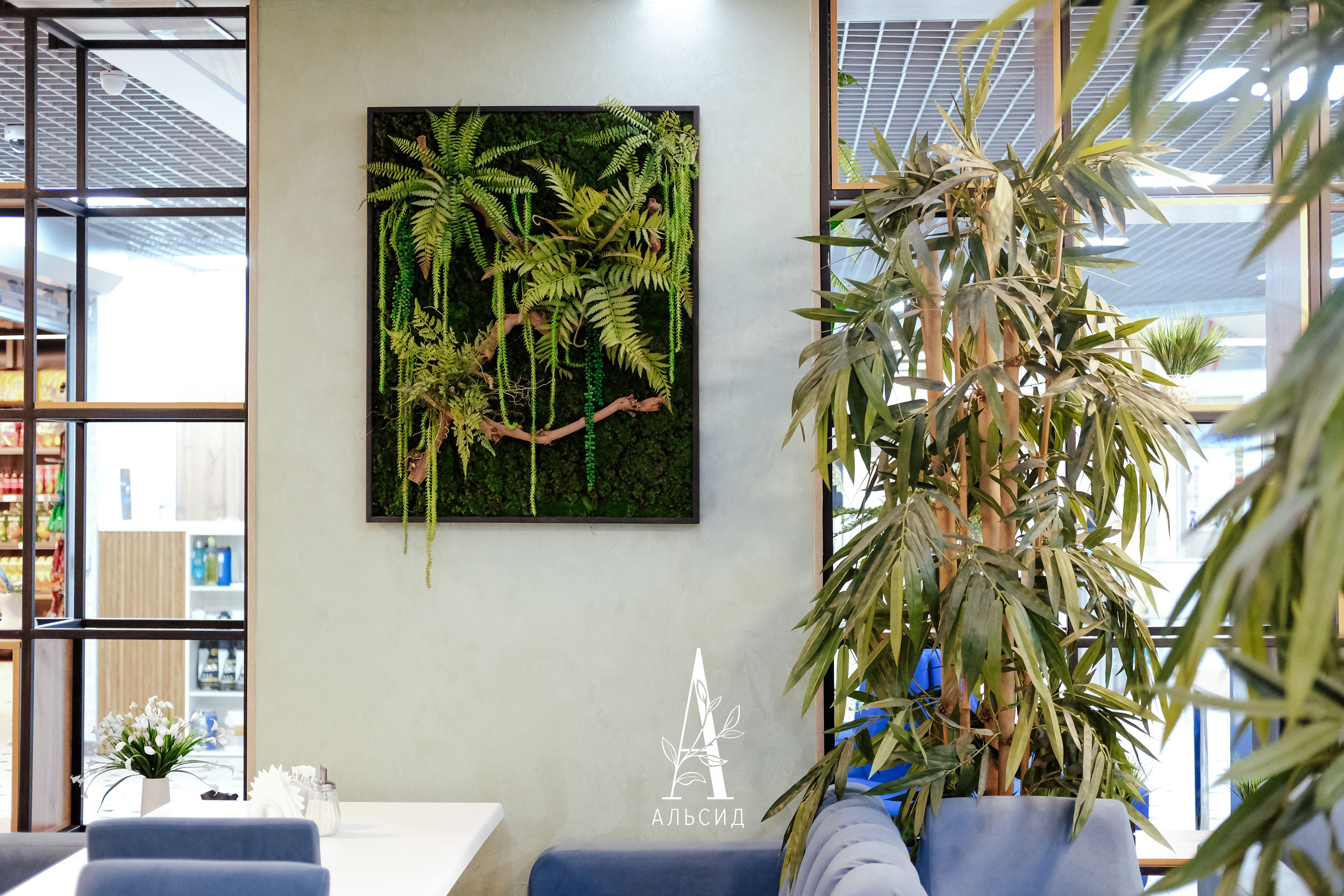 ФК26-1 Фитокартина искусственная с папоротником в деревянной раме 80хh100см_4
