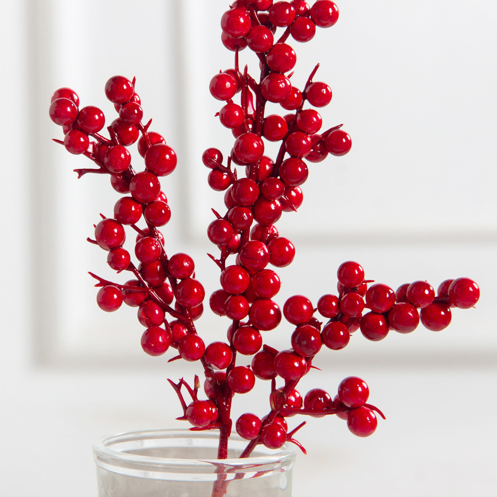 736А/9271-0029/1(F) Ветка с красными ягодами h25см(18+7см) 3 ветки_3