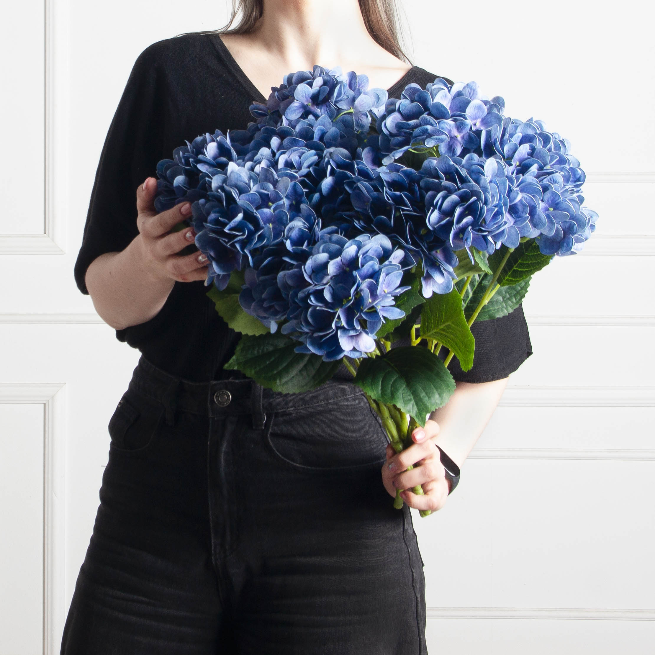 7142/А2785-125(F) Гортензия искусственная ветка h47см(нога 11см) голова d14см, синяя_5