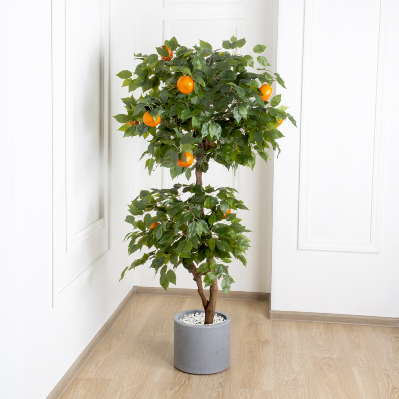 БП150/2К/42-5(з)(Пр)(F) Бонсай искусственный Мандарин с плодами h150см в кашпо_1